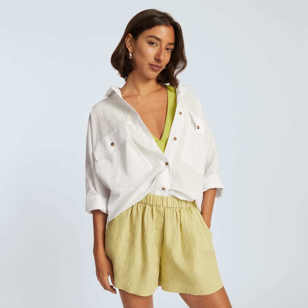 Everlane Tourist Oversized White Cotton Shirt XS Lightweight Button Up Travel